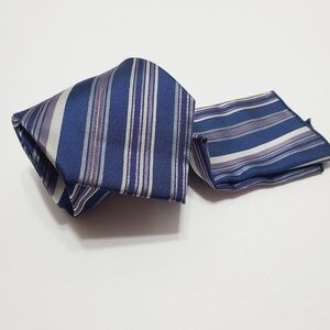 Gianfranco Blue & Purple Stripe Pattern Men's Necktie & Pocket Square Set
